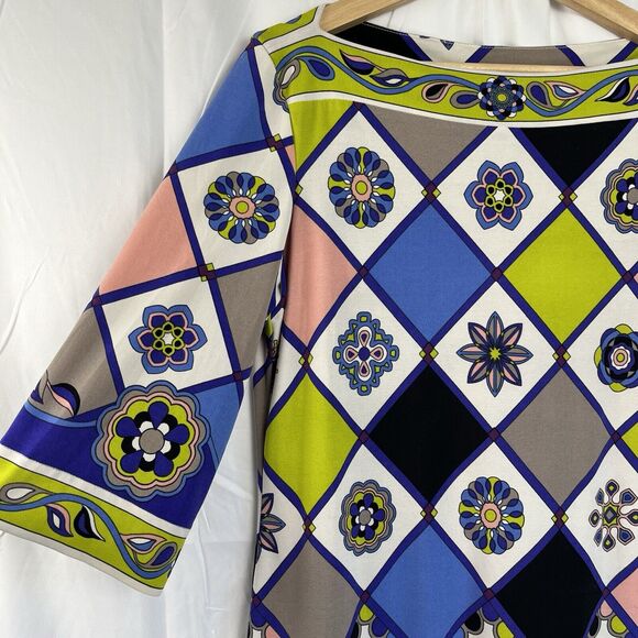 Donna Morgan Colorful Mod Floral Geometric Sheath Dress/Boatneck/Women 12 - Picture 3 of 4